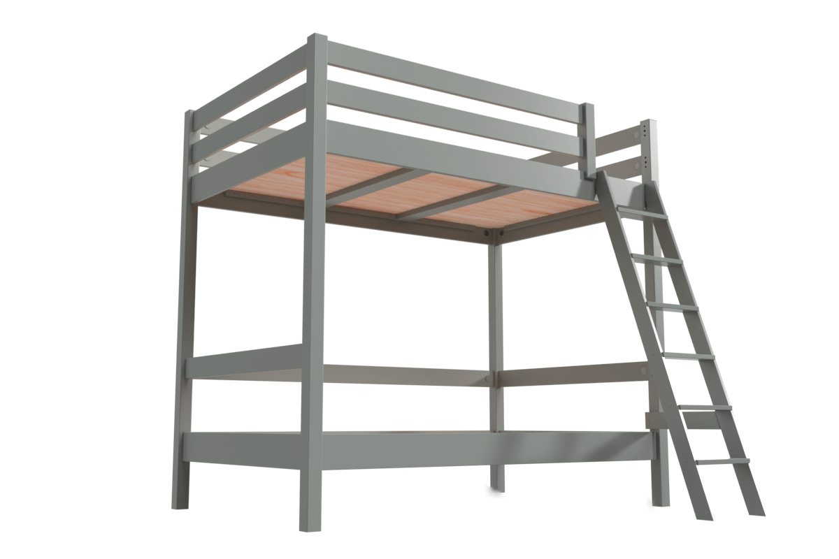 Lit superposé adulte 120x200 double 2 places échelle bois Sylvia - Gris