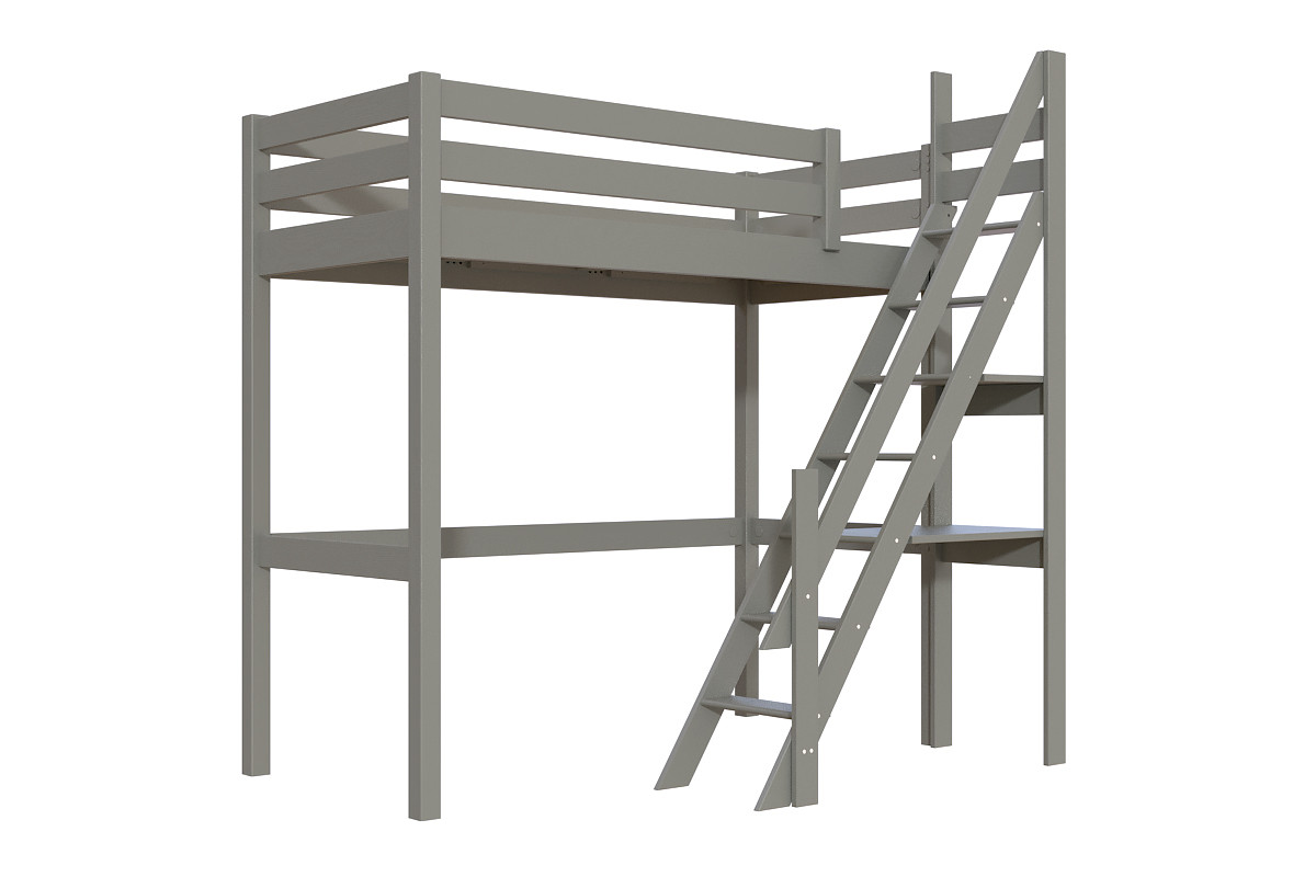 Lit Mezzanine bois Sylvia 90x200 avec escalier de meunier - Gris