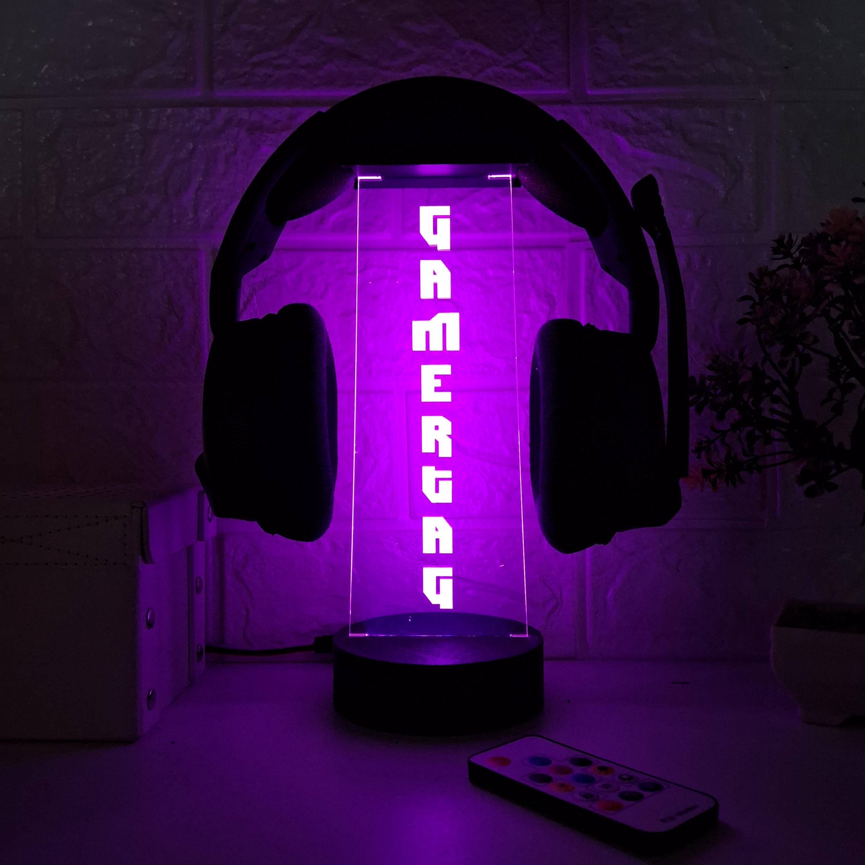 Supporto per cuffie personalizzato, insegna luminosa Gamertag personalizzata, supporto per cuffie inciso, supporto per cuffie Streamer, insegna LED re