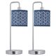 firstchoicelighting Set of 2 Polished Chrome Table Lamps or Bedside Lights, Modern Arched Design, Navy Blue Cut Out Shade, Height 45cm, LED Compatible