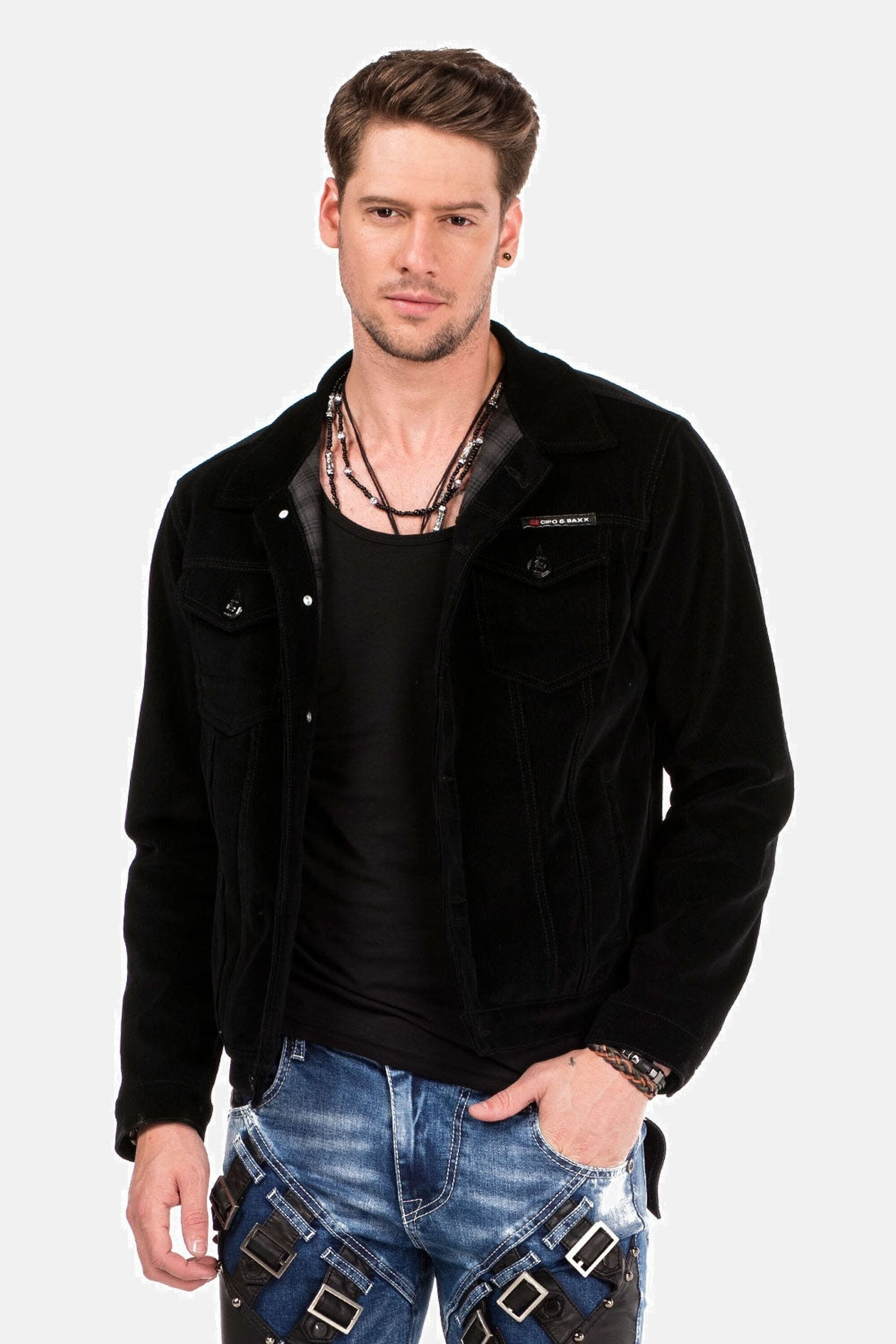 Outdoorjacke CIPO & BAXX "Jacke", Herren, Gr. XL, schwarz, 98% Baumwolle;2% Elasthan, unifarben, Basic, regular fit normal, Jacken, in Regular-Fit, CJ-226 Image