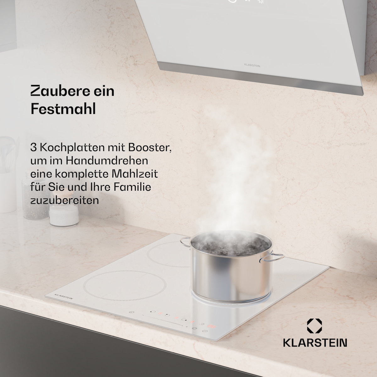 Klarstein Delicatessa Induktionskochfeld | 45 cm | 6600 W | 3 Kochfelder | Slider-Control | Boost Weiß Image