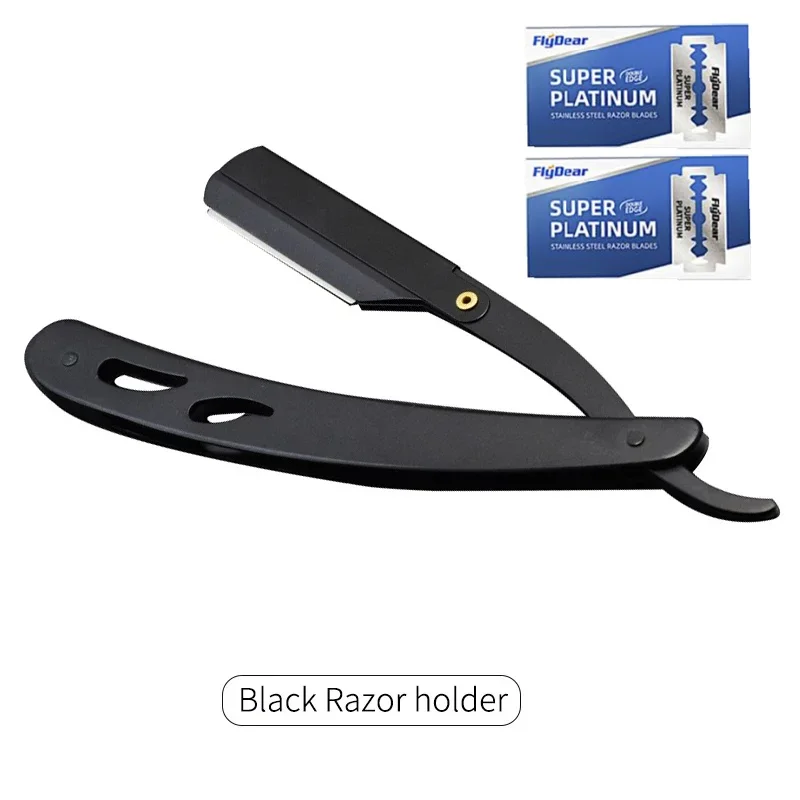 Männer Rasieren Barber Razor Schwarz Klassische Klapp Rasiermesser Achselhöhle Haar Scham Haar Rasierer Edelstahl Rasiermesser Halter Image