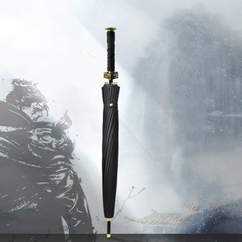 Ombrello Samurai a manico lungo da uomo bello grande pioggia o brillantezza ombrello dritto creativo resistente al vento a doppio uso