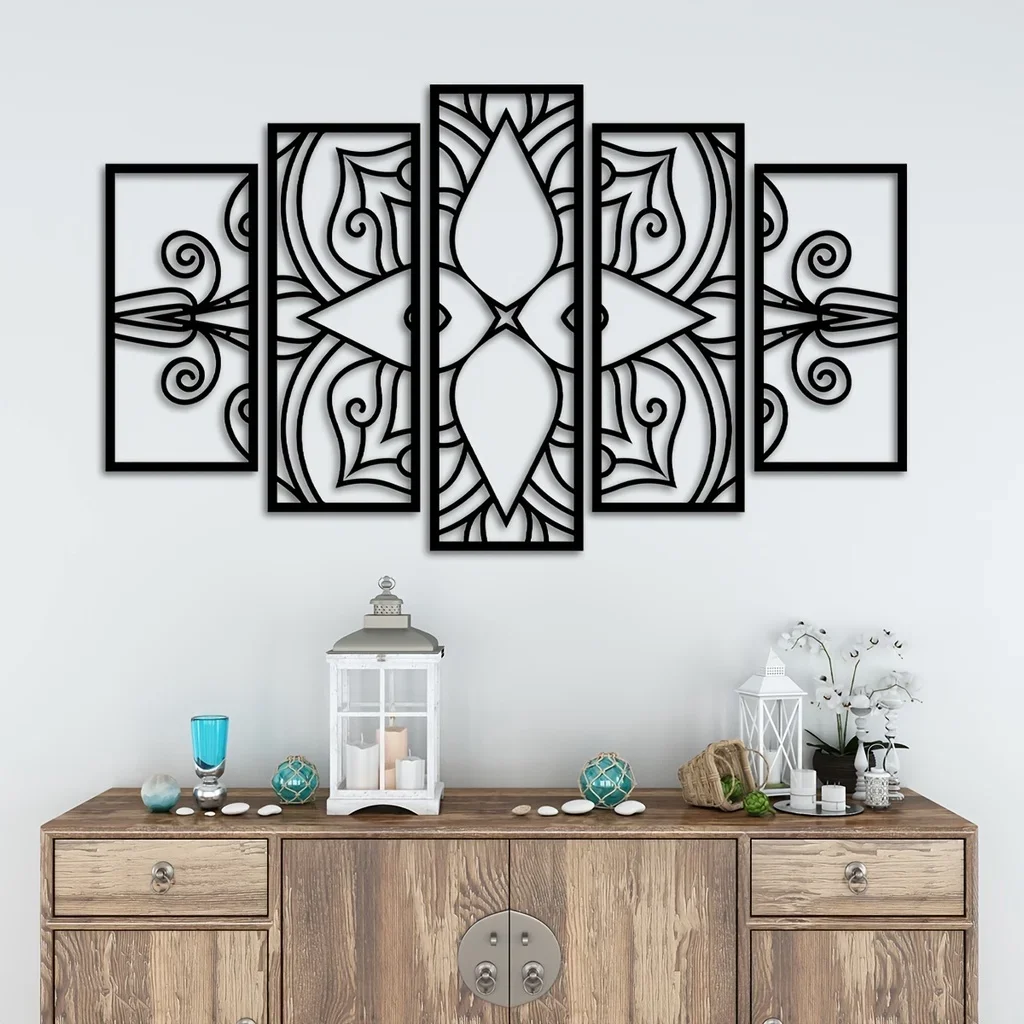 5 teile/satz, Mandala Wand dekoration Lasers ch neiden Metall Wand kunst, Metall Wandbehang, Mandala Wand dekoration Metallkunst Image