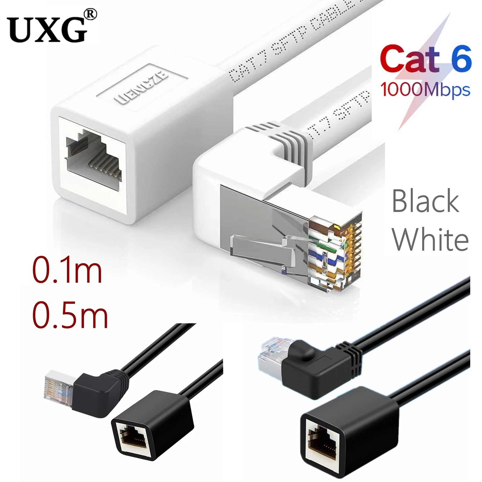 90-Grad-Ethernet LAN Cat6 RJ45 Stecker auf Buchse Verlängerungs-Patch-Netzwerkkabel-Adapter für PC Laptop Gigabit Gamer Router Modem Image