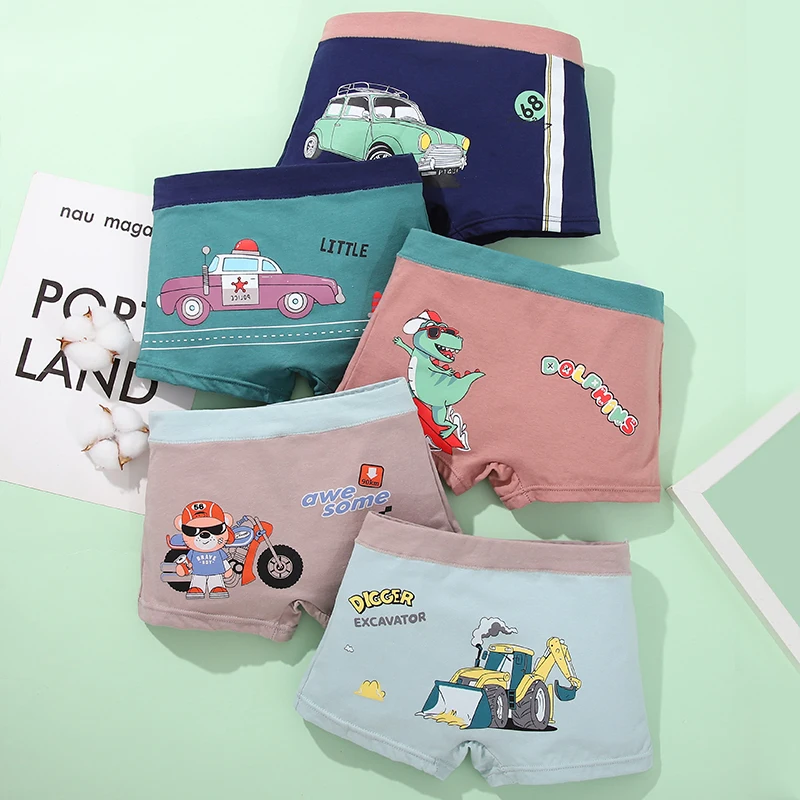 5 stücke gemischte Jungen Unterwäsche LKW Auto Dinosaurier Tier druck 95% Baumwolle atmungsaktive Kinder unterwäsche für alle Jahreszeiten Image