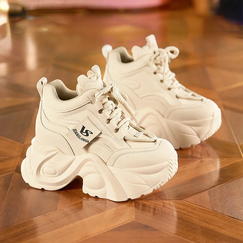 Frauen Papa Schuhe dicke Sohle Höhe zunehmende Freizeit schuhe klobige Sohle warme bequeme Schnür plattform Turnschuhe Damen schuh