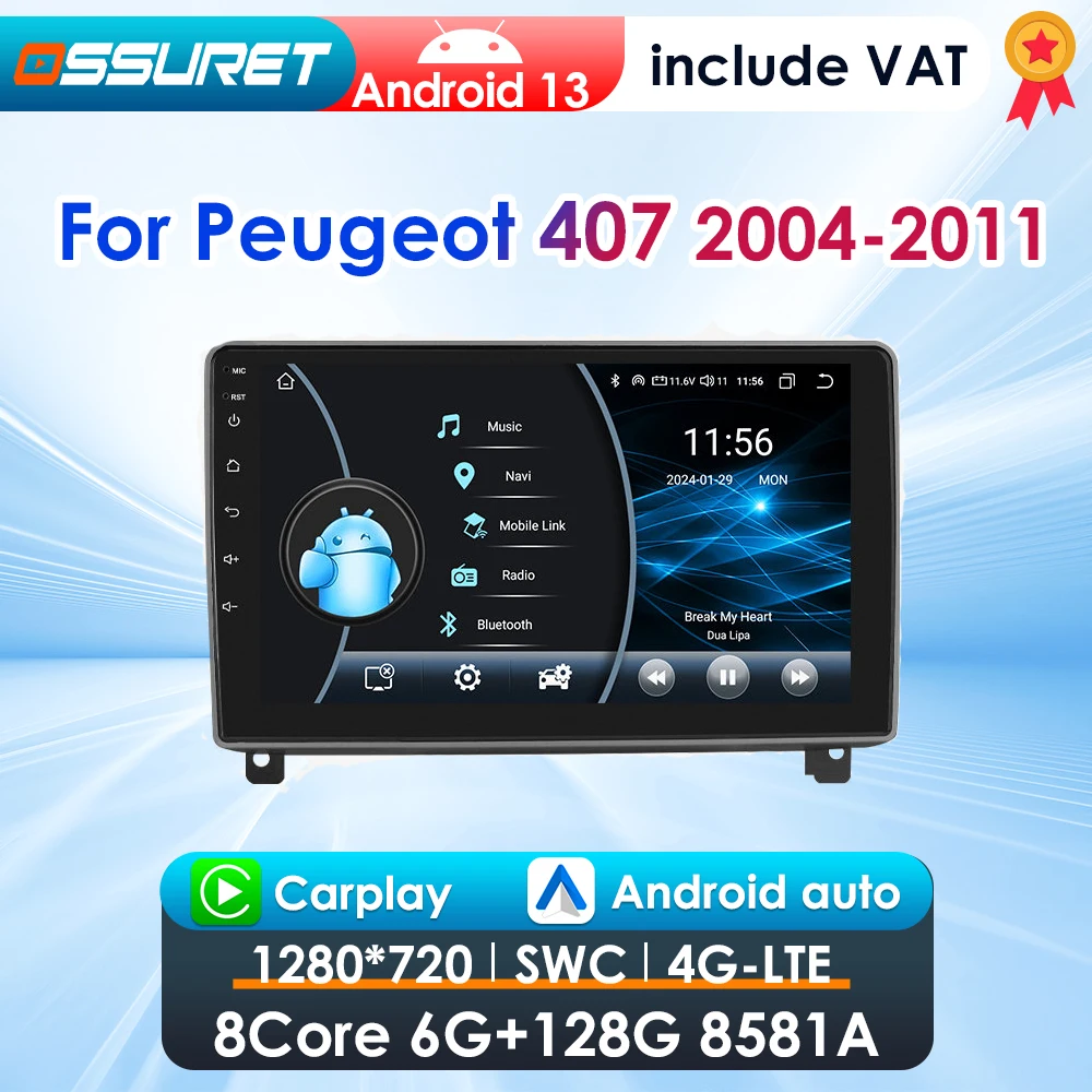 2din CarPlay Android Auto Radio Für Peugeot 407 cc SW 407CC 2004-2011 Auto Stereo Multimedia GPS autoradio Intelligente Headuint Image