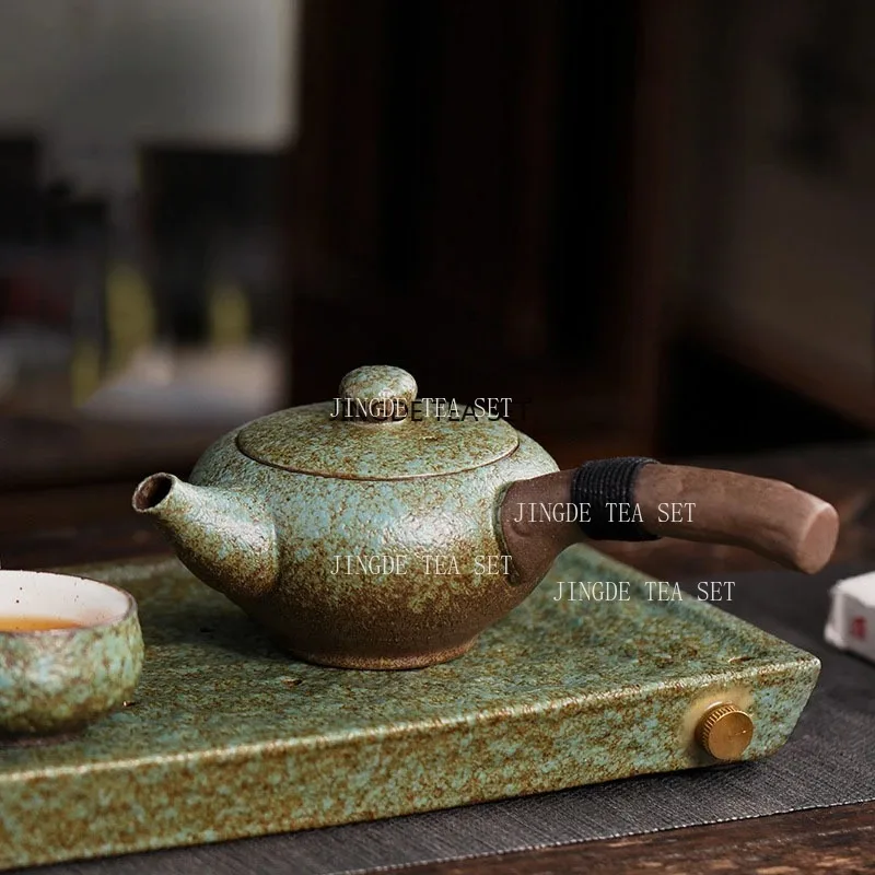 240ml Coarse Pottery Side Handle Pot Ceramic Household Chinese Kung Fu Tea Set Tea Making Pot Single Pot Tea Ceremony Customized