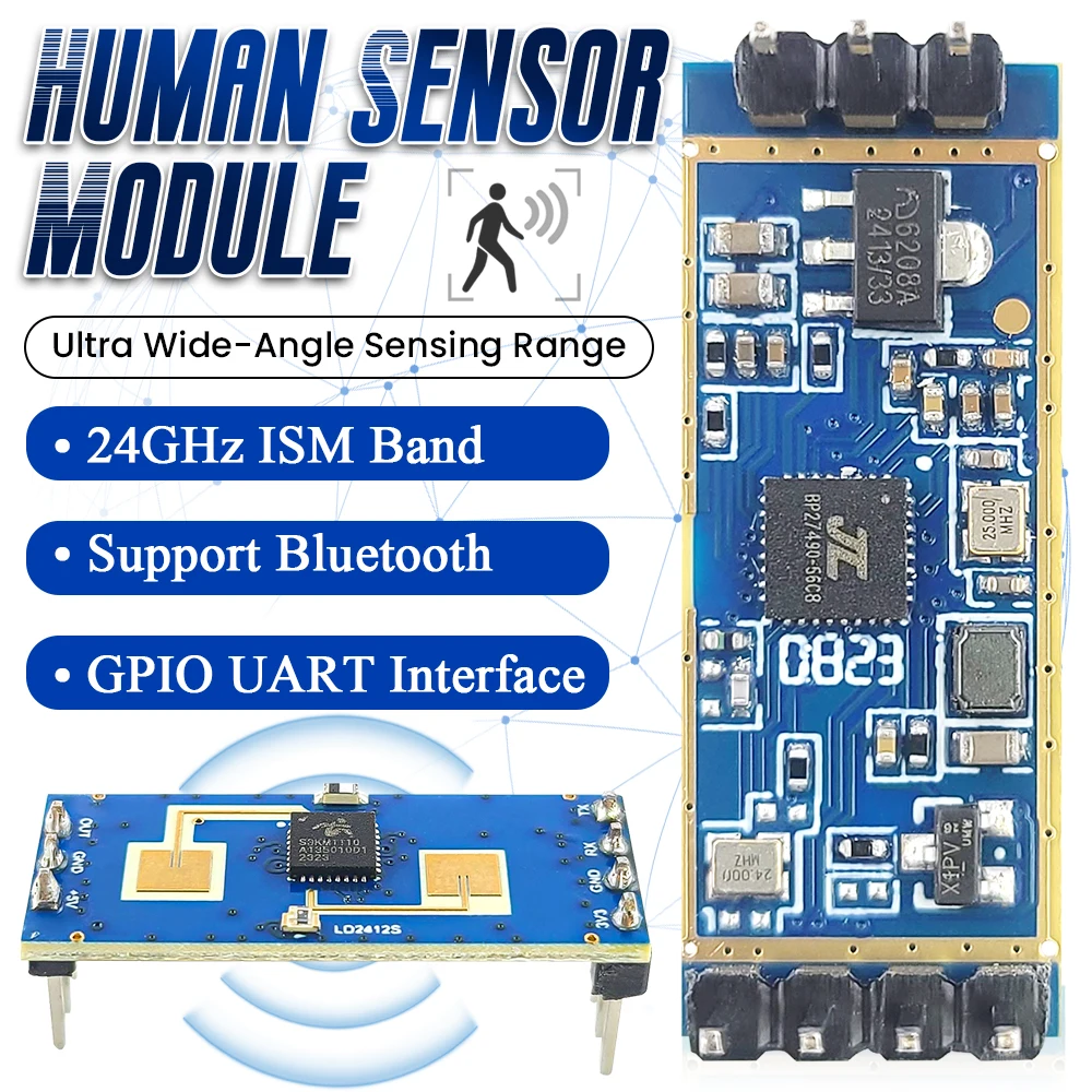 LD2412 Radarmodul-Sensor für menschliche Anwesenheit, 9 m GPIO-UART-Ausgang, 7 PIN, 24 GHz, ISM-Frequenzempfindliche Körperbewegungssensoren Image