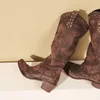 2025, Westernstiefel für Damen, mittelhoch, große Größe, Herbst, Frühling, Winter, Schuhe mit Nieten, Damenbraun, 40, 41 42 43
