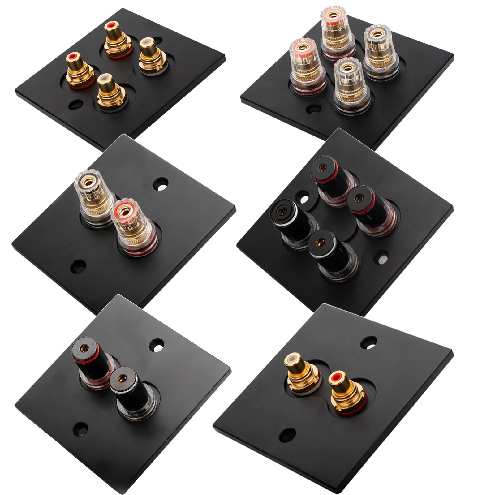 High Quality Silver/Black Audio Terminal Panel 5.1 System Type 86 Banana Female Wall Plug Terminal Speaker Binding Post Panel Image