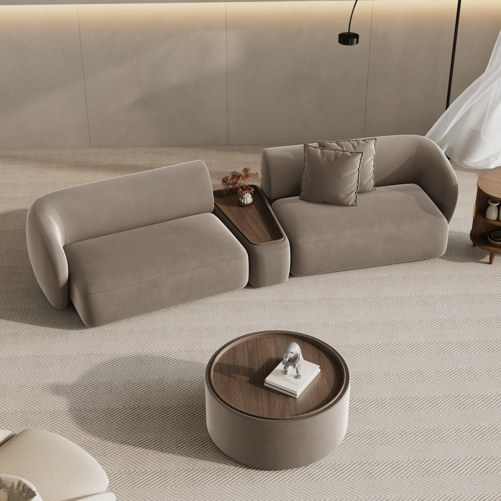127.56Modern Minimalist Curved Sofa with Modular Side Table,Beige Flannelette Sofa,Modular Sofa,Living Room Sofa