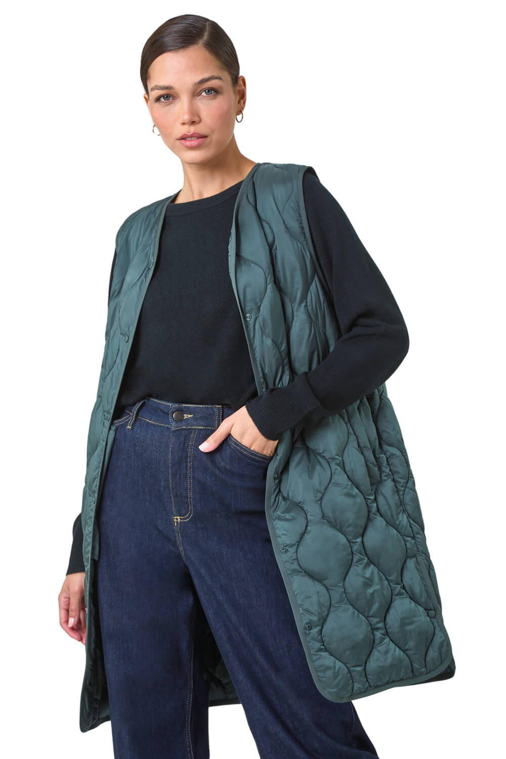 Roman Womens Quilted Collarless Buttoned Gilet - Forest Green - Size 18 UK | Roman Sale | Discount Designer Brands