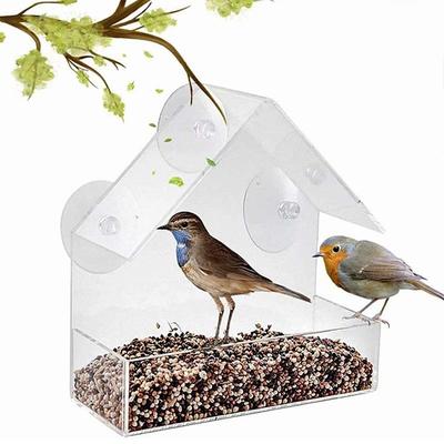 Window Bird Feeder Weatherproof Outdoor Bird Feeders with 3 Section Tray and Roof Cover, Hangout Clear Bird House, Large Outside Hanging Birdhouse