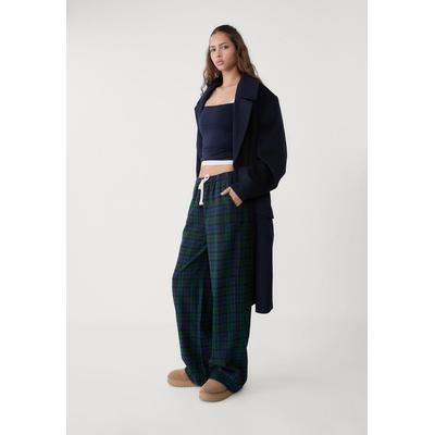 Stradivarius Checked cotton trousers Bottle green L