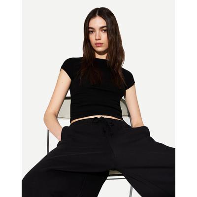 Bershka Short Sleeve T-Shirt With Side Gathering Women S Black