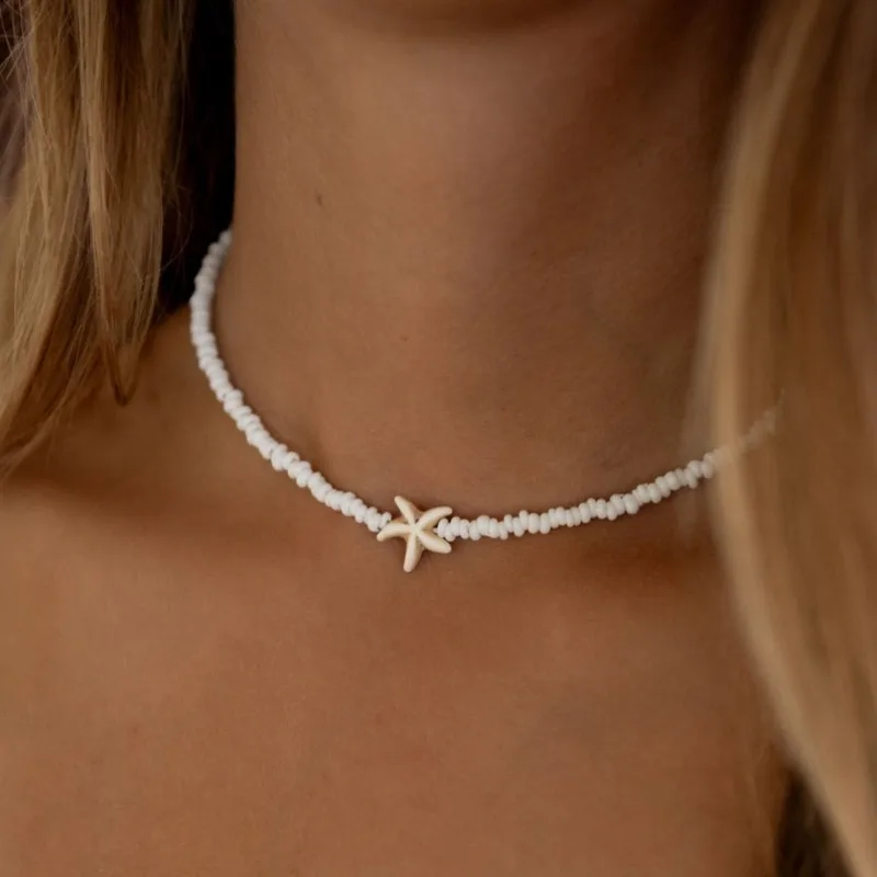Tidepool Collana con stelle marine - Gioielli Boho da surf e spiaggia Collane girocollo con perline tartaruga stella marina, collane regolabili, regalo oceano