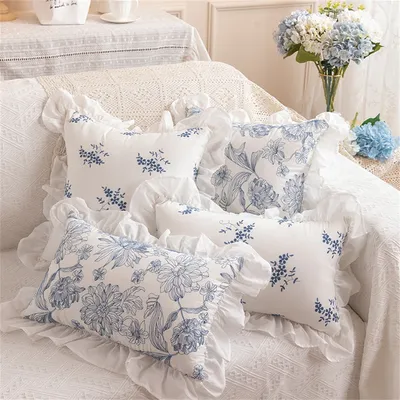 Stickerei Rüschen Kissenbezüge Spitze Patchwork Dekorative Überwurf Sofa Kissenbezüge mit Image