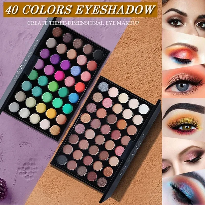 40-Farben-Glitzer-Lidschatten-Palette, matt, wasserdicht, langlebig, gepresstes Perlglanz-Puder, Kosmetik, modisches Damen-Make-up Image