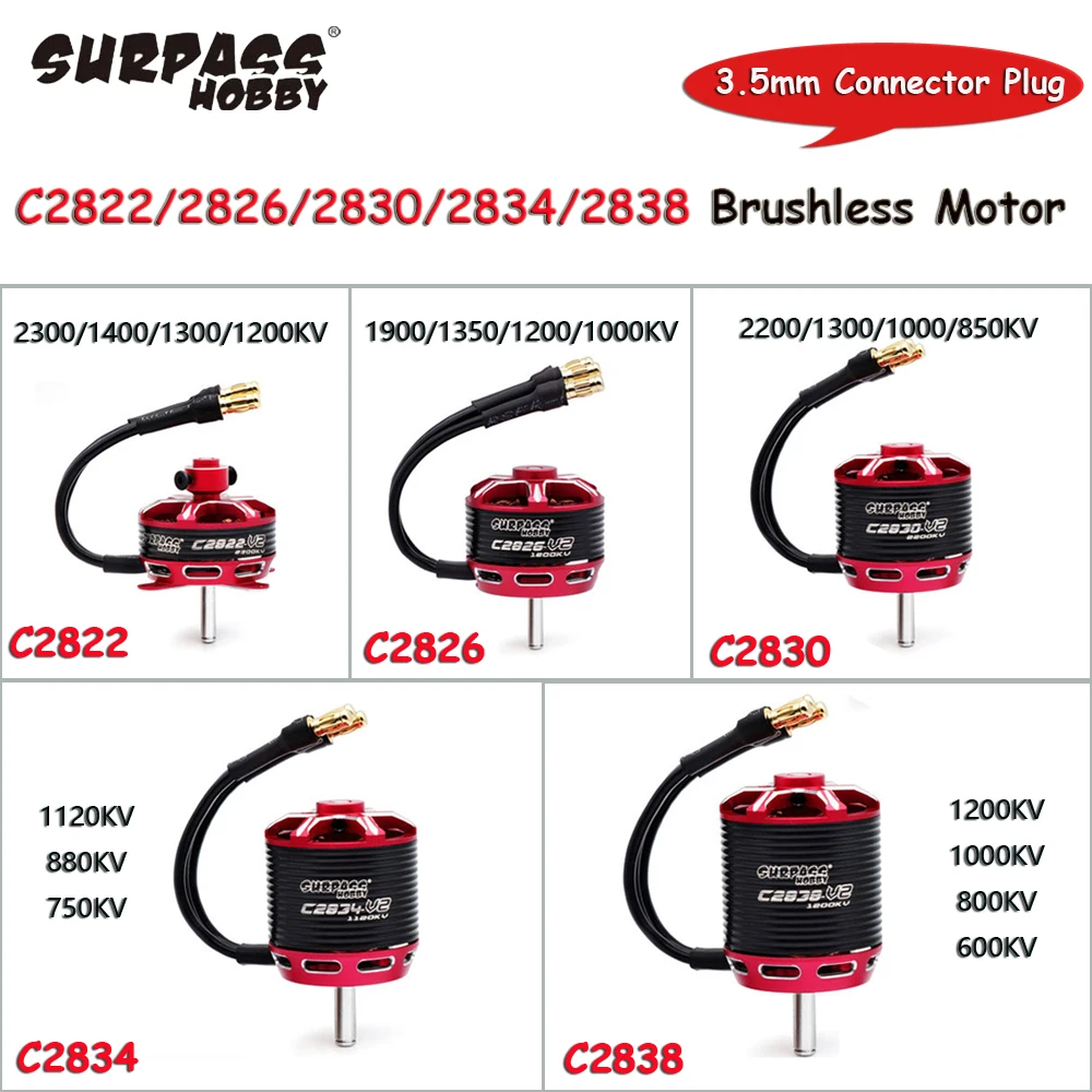 Surpass Hobby V2 C2822 C2826 C2830 C2834 C2838 Outrunner Brushless Motor for RC Fixed-wing Aircraft Airplane Quadcopter RC Drone