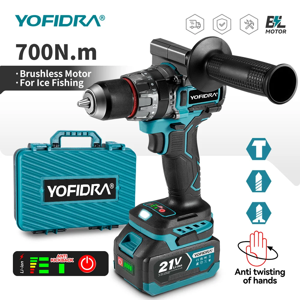 YOFIDRA Bürstenloser Elektro-Schlagbohrschrauber 20+3 Drehmomentstufen Elektroschrauber Bohrhammer Elektrowerkzeug für Makita 21V Akku Image