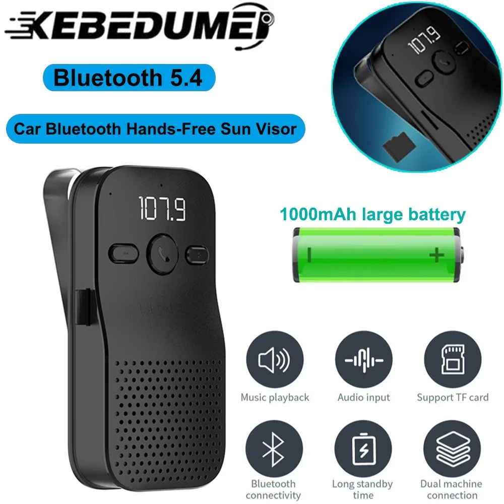 Bluetooth 5,4 Freisprecheinrichtung Car Kit Lautsprecher Wireless Audio Receiver MP3 Musik Player Noise Cancelling Für Auto Sonnenblende Clip Image