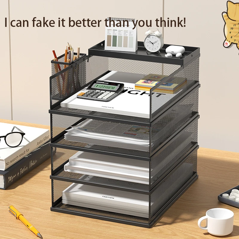 4-stufiges stapelbares Briefablage für Büro, Schreibtisch, Papier-Organizer, Aktenablagen, Tischhalter für Papierbuchstaben-Zubehör mit Stifthalter