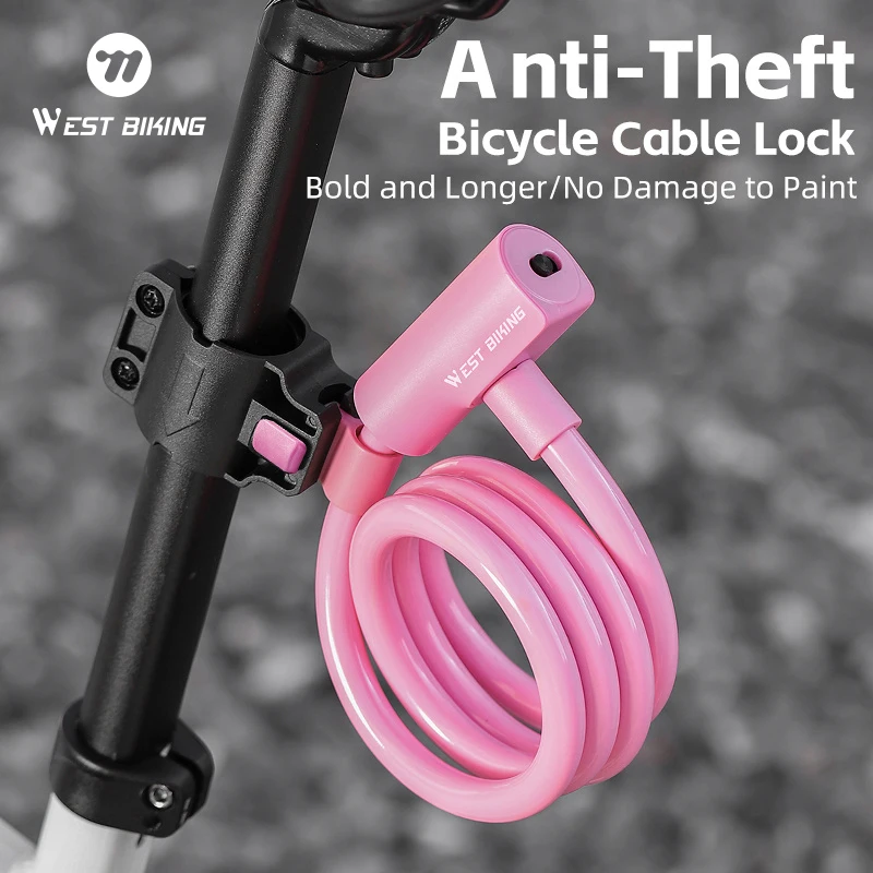 WEST BIKING Tragbares Anti-Diebstahl-Fahrrad-Kabelschloss mit Halterung, 12 mm dickes PVC umwickeltes Sicherheitsstahlschloss, 1,15 m Länge