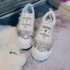 Perlenquasten-Set, Diamant, dicke Sohlen, Bankett, Party, Hochzeit, lässige Damenschuhe, handgefertigte weiße Low-Top-Sneaker, Größe 34–39