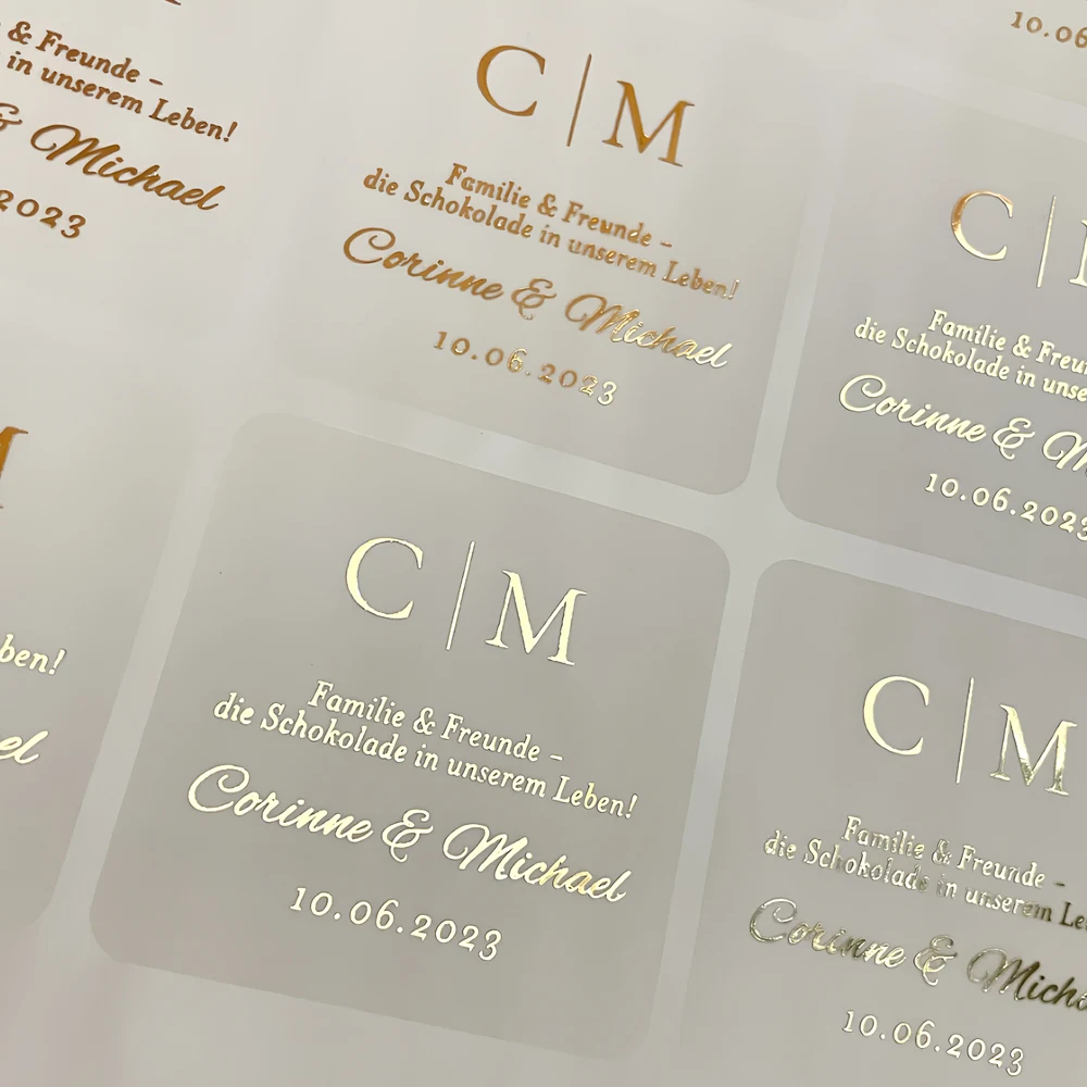 50 Blatt personalisierte Hochzeitsaufkleber, transparente Aufkleber, quadratisch, Umschlagaufkleber, Geschenketikettenaufkleber, individuelle Textaufkleber Image