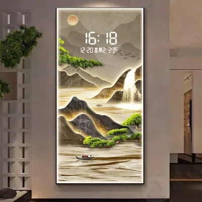 Welcome pine entrance decorative painting home high-end electronic clock Chinese corridor aisle landscape wall painting