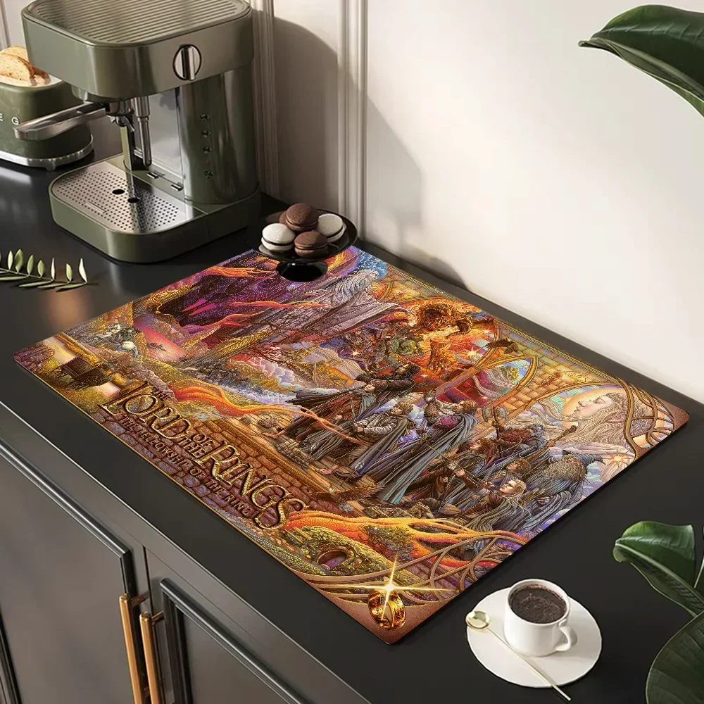 T-The H-Hobbit L-Lord Of The R-Rings Rutschfestes, schnelles Wasser, Verbrühungsschutz, Nachahmung von Fliesen, Druck von Kaffeemaschinen, Abtropfunterlage