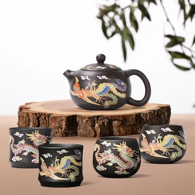 Chinese Style Color-changing Purple Clay Teapot, Anti-Scald Handle Purple Clay Teapot Ceramics Tea Set Gift For Tea Lover ﻿