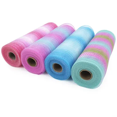 4 Rolls 10 Inch x 30 Feet Polyester Decorative Mesh ribbon with Metallic for holiday, New year Wreaths, carft, front door decor