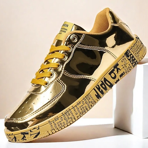 Herren Sneaker in Gold-Metallic mit bedruckter Sohle - stylische Freizeitschuhe für Party, Streetwear und Tanz Image