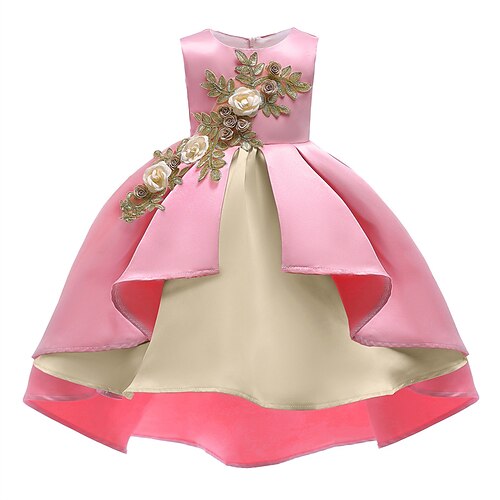 kinderkleidung Mädchen Party Kleid Blume Ärmellos Leistung Geburtstag Schön Süß Polyester Asymmetrisch abendkleider Schaukelkleid A Linie Kleid Sommer 4 Jahre Champagner Rosa Wein
