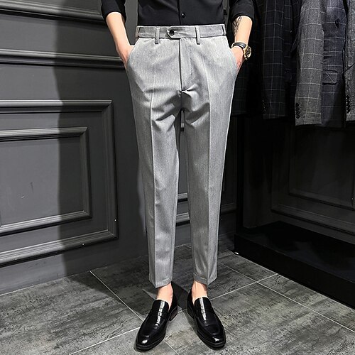 Herren Anzughosen Hose Hosen Chinesisch Chino Knopf Tasche Feste Farbe Komfort Knöchellänge Formal Party Arbeit Modisch Klassicher Stil Schwarz Khaki Mikro-elastisch Image