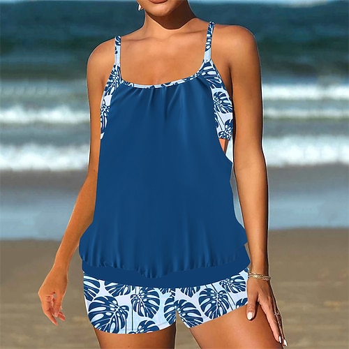 Damen Tankini Bikini, Zweiteiler Ringer-Rücken-Kleid Bademode Badeanzug Hellrosa Schwarz / Weiß Atmungsaktiv Schnelltrocknend Leichtgewichtig Ärmellos - Schwimmen Surfen Strand Sommer Frühling Image
