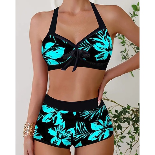 Damen Tankini Bikini, Zweiteiler V-Ausschnitt Rückenfrei Bademode Badeanzug Blau Grün Schnelltrocknend Leicht Atmungsaktiv Ärmellos - Surfen Strand Schwimmen Sommer Frühling Image