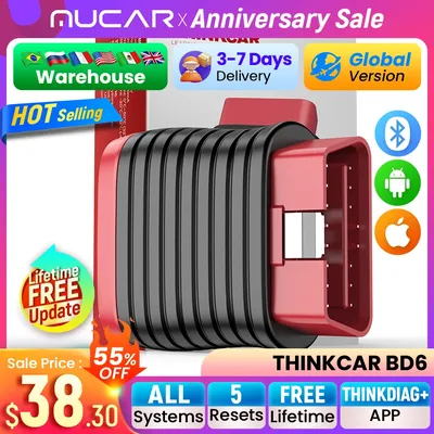 THINKCAR BD6 OBD2 Bluetooth Scanner Full System Diagnostic OIL IMMO ETS BLEED Brake Reset Lifetime