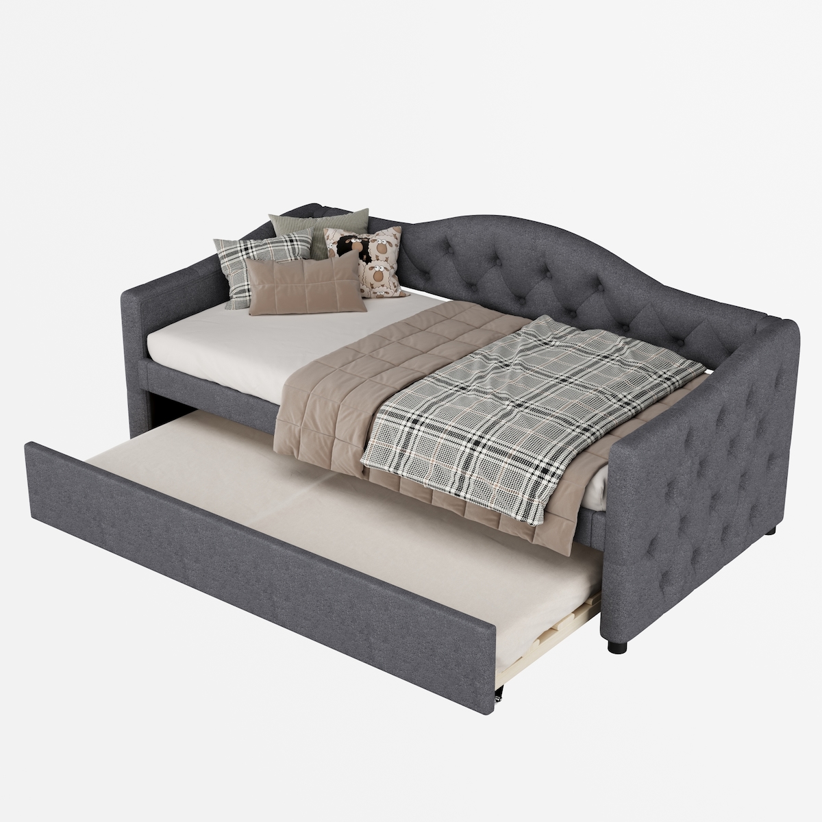 Merax Daybett, Tagesbett Schlafsofa 90x200cm mit Ausziehbett 90x190cm, Grau Image