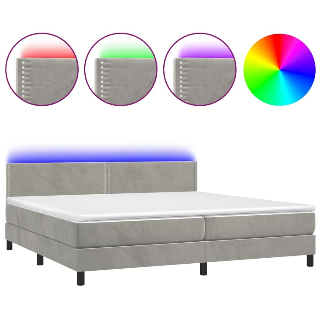 vidaXL Boxspringbett mit Matratze & LED Hellgrau 200x200 cm Samt Image