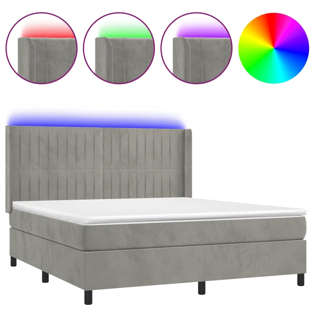 vidaXL Boxspringbett mit Matratze & LED Hellgrau 180x200 cm Samt Image