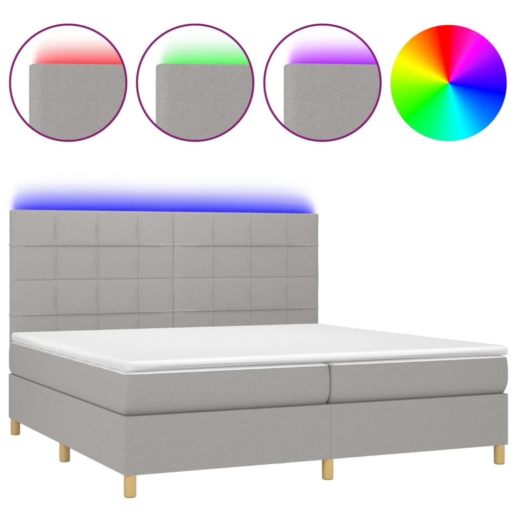 vidaXL Boxspringbett mit Matratze & LED Hellgrau 200x200 cm Stoff Image