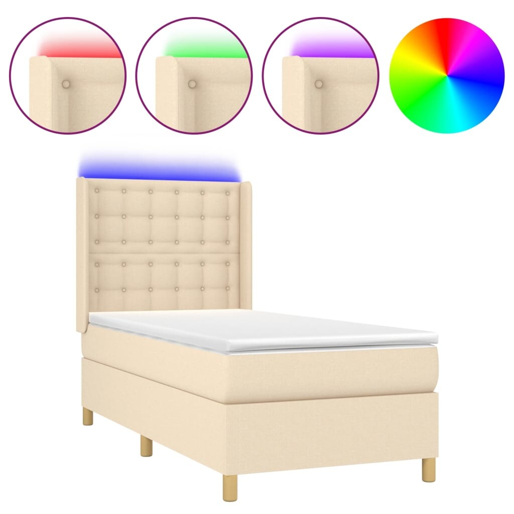vidaXL Boxspringbett mit Matratze & LED Creme 90x200 cm Stoff Image