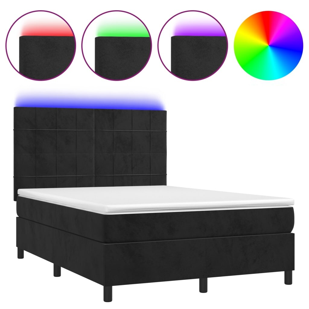 vidaXL Boxspringbett mit Matratze & LED Schwarz 140x200 cm Samt Image