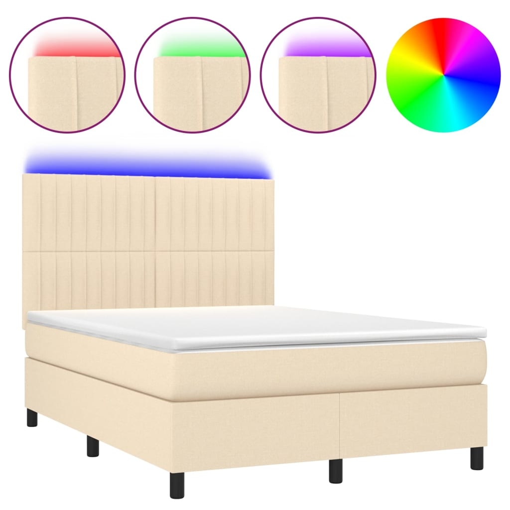 vidaXL Boxspringbett mit Matratze & LED Creme 140x200 cm Stoff Image