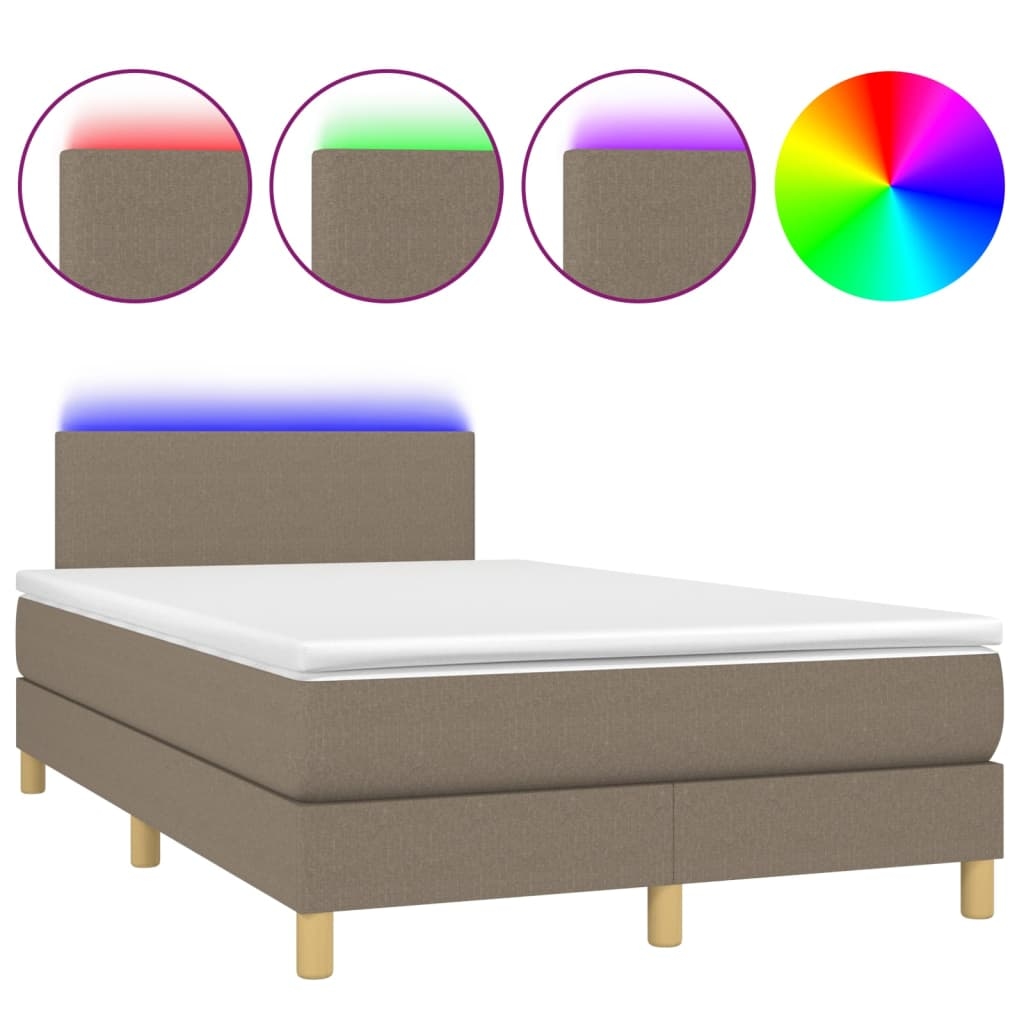 vidaXL Boxspringbett mit Matratze & LED Taupe 120x200 cm Stoff Image